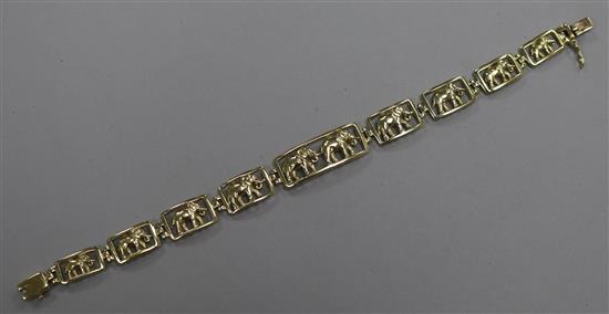A 14ct yellow gold rectangular elephant-link bracelet, 18.5cm.